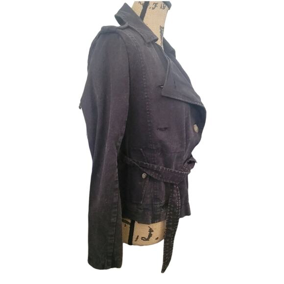 New Small Chaser distressed black button-front jacket with a belted waist - Picture 3 of 6